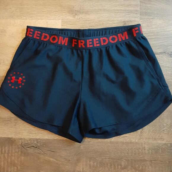 Under Armour FREEDOM Play Up Ladies loose fit navy red shorts M GUC - Picture 1 of 3